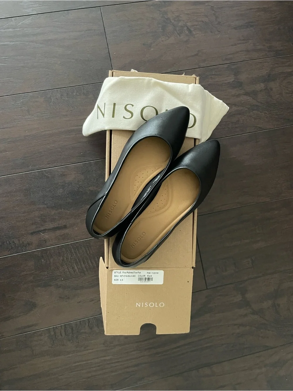 Nisolo Fina Black Leather Pointed-Toe Flats - Women Size 6.5 - New with box